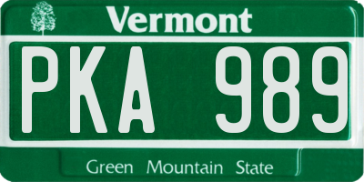 VT license plate PKA989