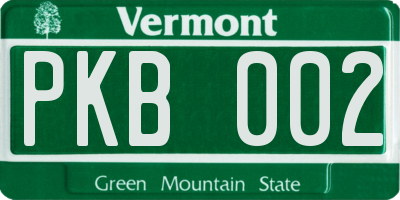 VT license plate PKB002
