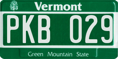 VT license plate PKB029