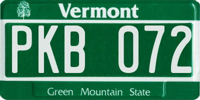 VT license plate PKB072
