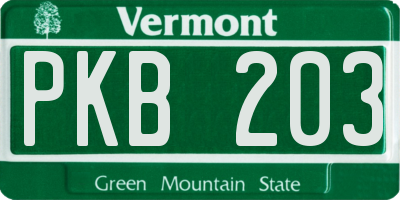VT license plate PKB203