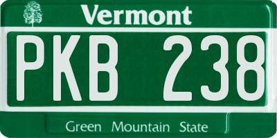 VT license plate PKB238
