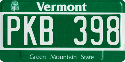 VT license plate PKB398