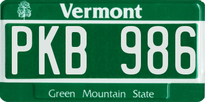 VT license plate PKB986