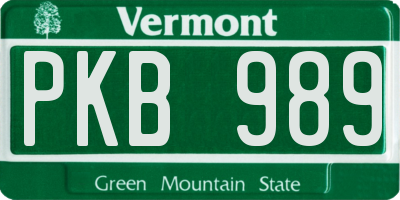 VT license plate PKB989