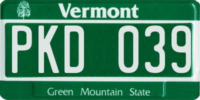 VT license plate PKD039