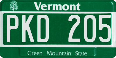 VT license plate PKD205