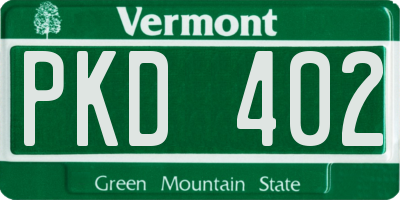 VT license plate PKD402