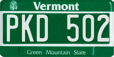 VT license plate PKD502