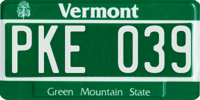 VT license plate PKE039