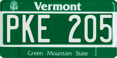VT license plate PKE205