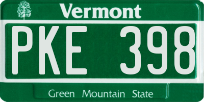VT license plate PKE398