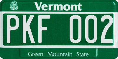 VT license plate PKF002