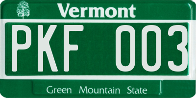 VT license plate PKF003
