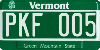 VT license plate PKF005