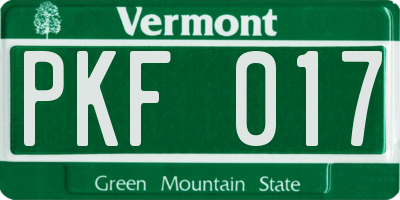 VT license plate PKF017