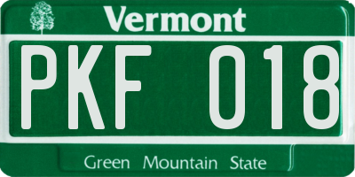 VT license plate PKF018