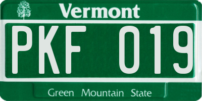 VT license plate PKF019
