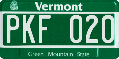VT license plate PKF020