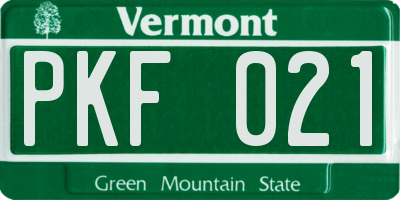 VT license plate PKF021