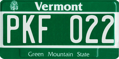 VT license plate PKF022
