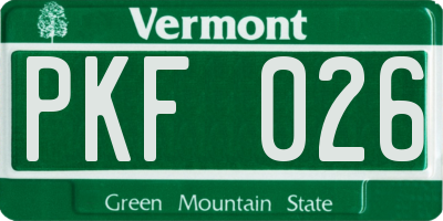 VT license plate PKF026