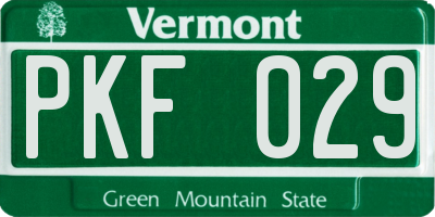 VT license plate PKF029