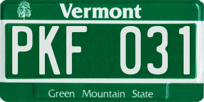 VT license plate PKF031