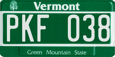 VT license plate PKF038