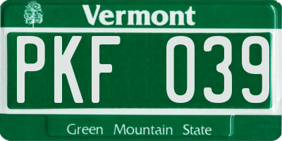 VT license plate PKF039