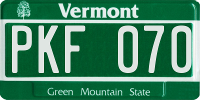 VT license plate PKF070