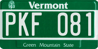 VT license plate PKF081