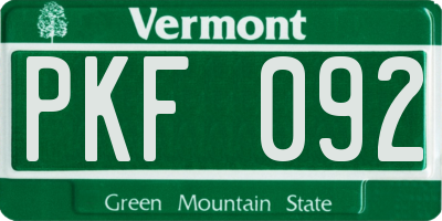 VT license plate PKF092