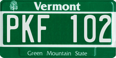 VT license plate PKF102