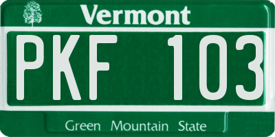 VT license plate PKF103