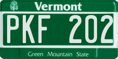 VT license plate PKF202
