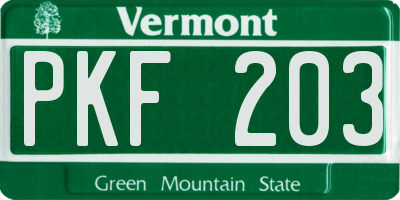 VT license plate PKF203