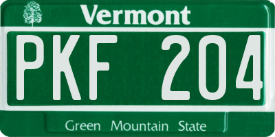 VT license plate PKF204