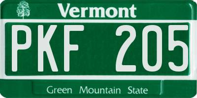 VT license plate PKF205