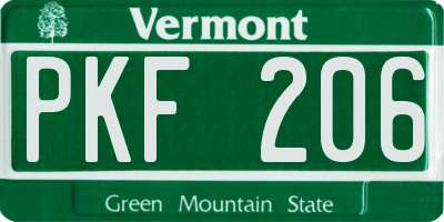 VT license plate PKF206