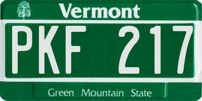 VT license plate PKF217