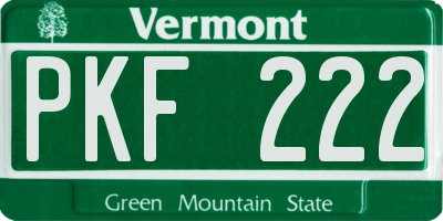 VT license plate PKF222
