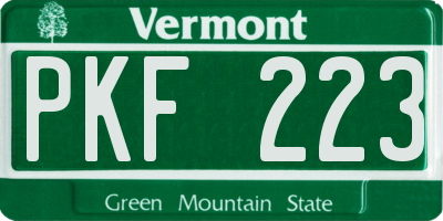 VT license plate PKF223