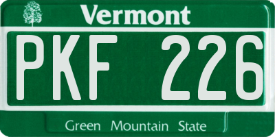 VT license plate PKF226