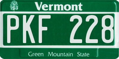 VT license plate PKF228