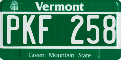 VT license plate PKF258