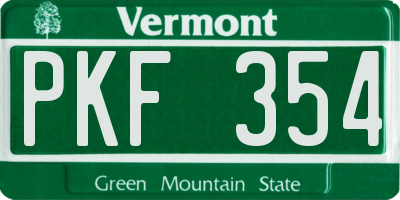 VT license plate PKF354