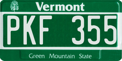 VT license plate PKF355