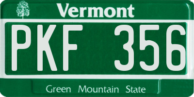 VT license plate PKF356