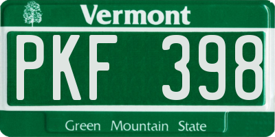 VT license plate PKF398